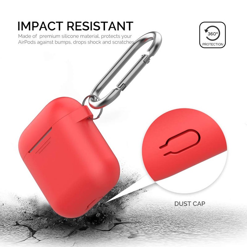 AhaStyle Upgrade Silicone Case Protective Cover [Front LED Visible] Compatible with Apple AirPods 2 & 1 (Red) - Image 3